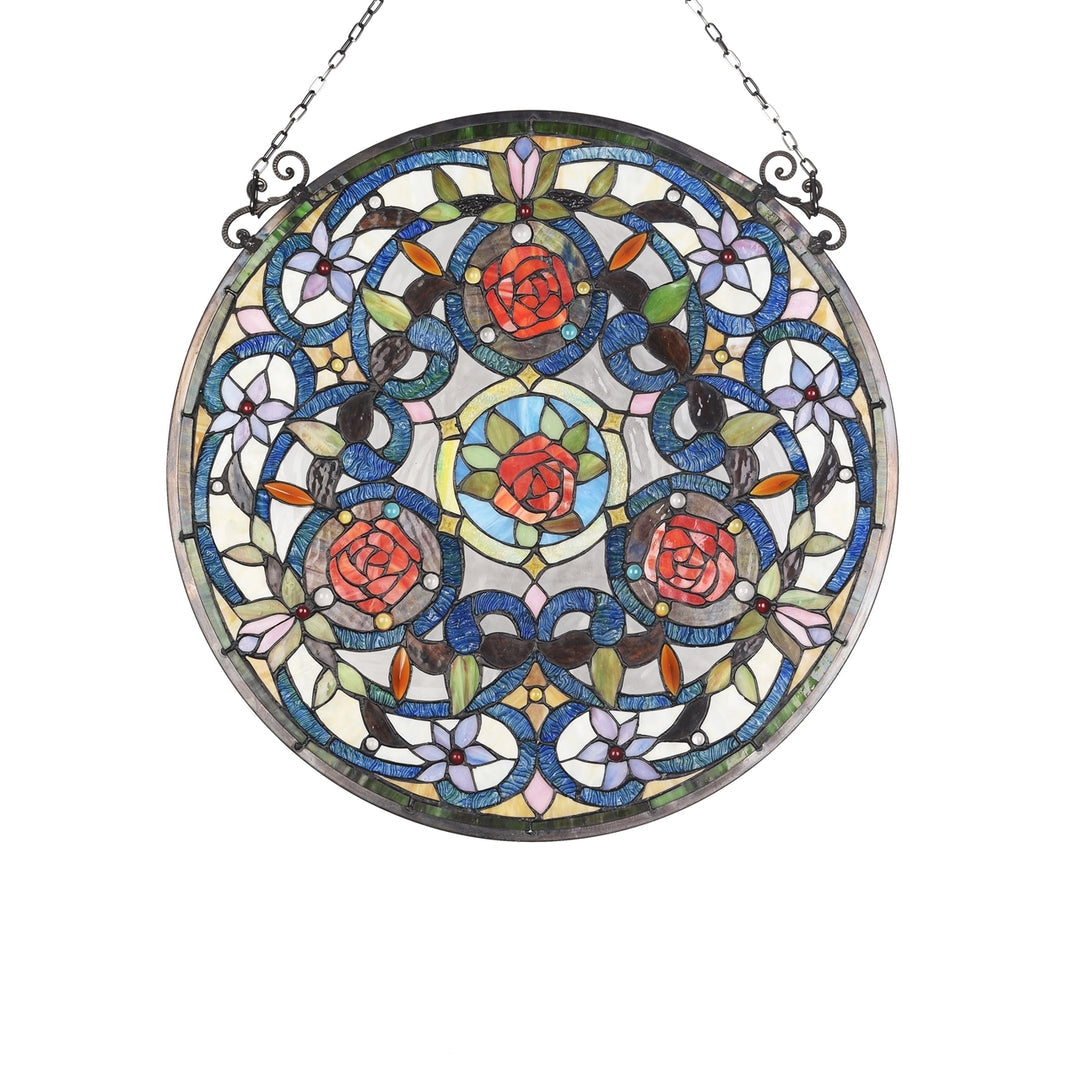 23.9" x 23.9" Red Rose Stained Glass Window Panel