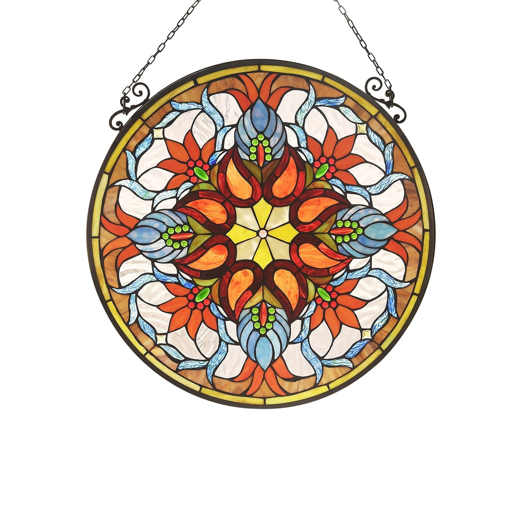 23.2" x 23.2" Victorian Multicolor Stained Glass Window Panel