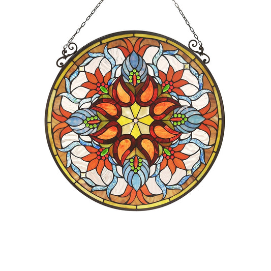 23.2" x 23.2" Victorian Multicolor Stained Glass Window Panel