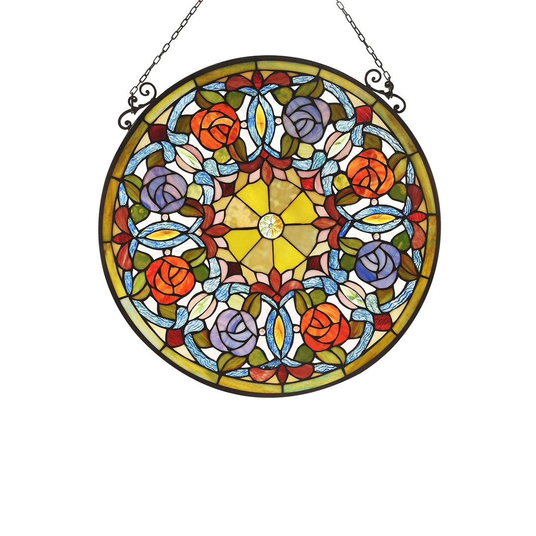 23.4" x 23.4" Red & Purple Rose Stained Glass Window Panel