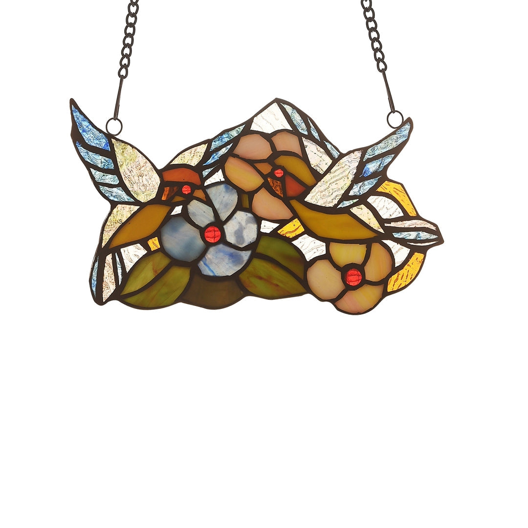 5.4" x 9.1" Blue & Yellow Birds Stained Glass Window Suncatcher