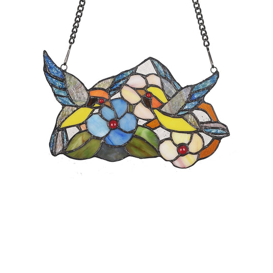 5.4" x 9.1" Blue & Yellow Birds Stained Glass Window Suncatcher