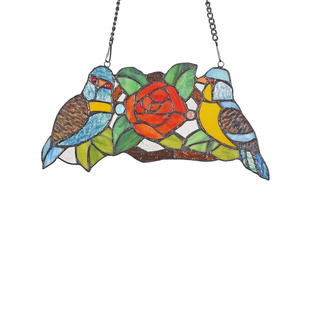 6.1" x 11.8" Birds & Rose Stained Glass Window Suncatcher