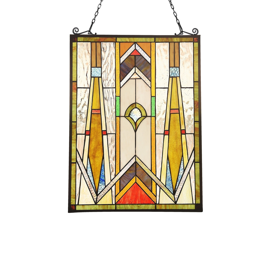 24.6" x 17.7" Mission-Style Geometric Stained Glass Window Panel