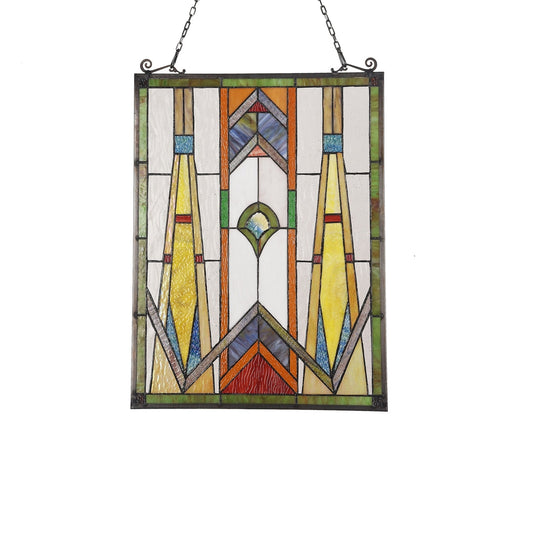 24.6" x 17.7" Mission-Style Geometric Stained Glass Window Panel