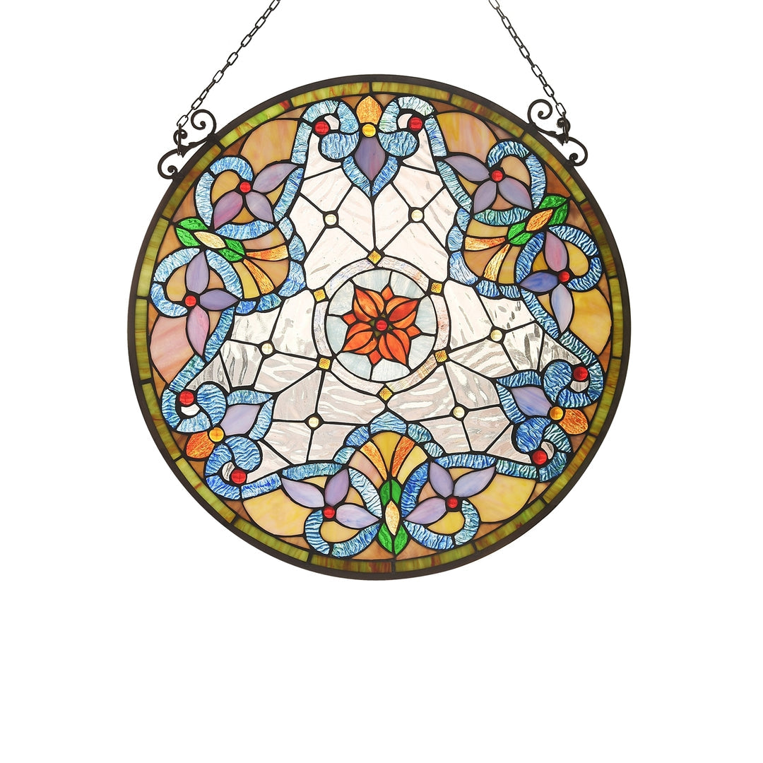 23.8" x 23.8" Victorian Floral Medallion Stained Glass Window Panel