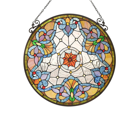 23.8" x 23.8" Victorian Floral Medallion Stained Glass Window Panel