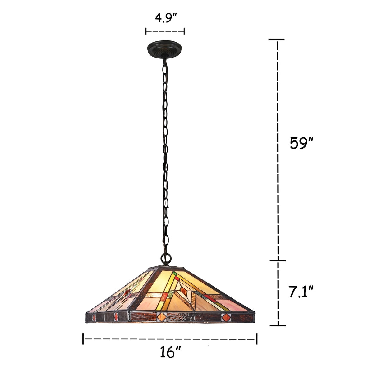67.2" x 16.1" Mission-Style Stained Glass 2-Light Ceiling Pendant