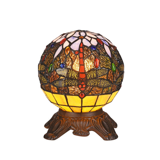 10.1" x 8.26" Dragonfly Stained Glass Globe Accent Lamp