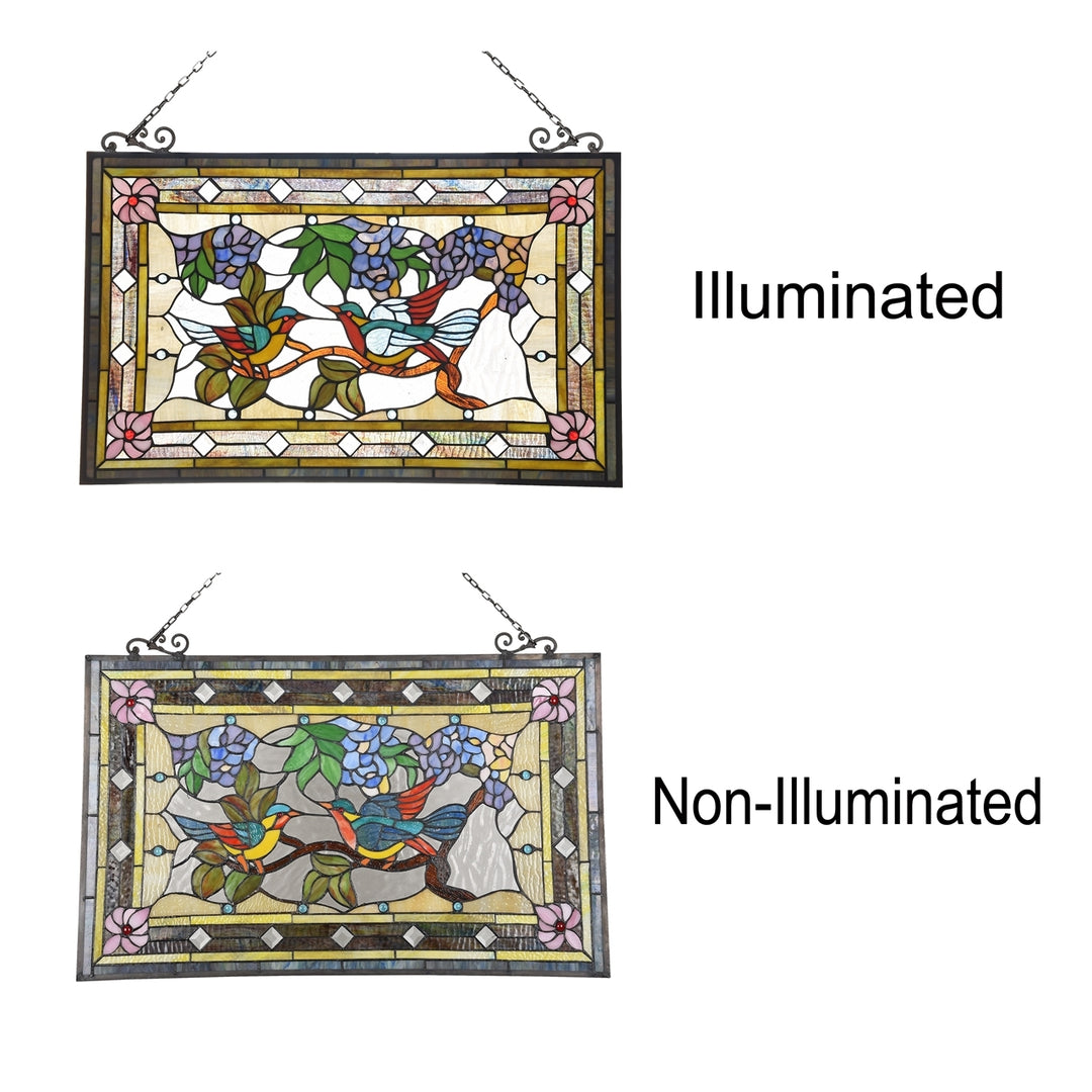 20.8" x 31.9" Songbirds & Flowers Stained Glass Window Panel