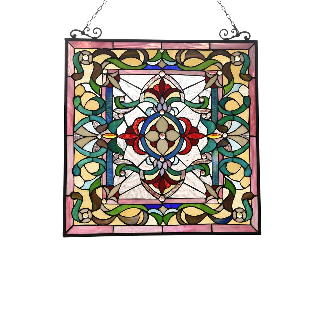24.6" x 23.6" Victorian Floral Medallion Stained Glass Window Panel