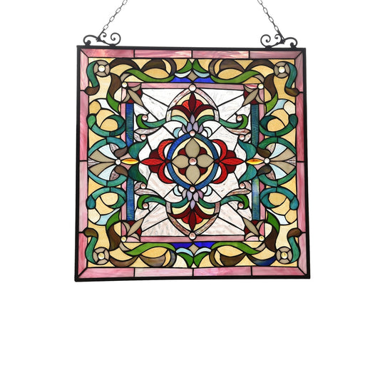 24.6" x 23.6" Victorian Floral Medallion Stained Glass Window Panel