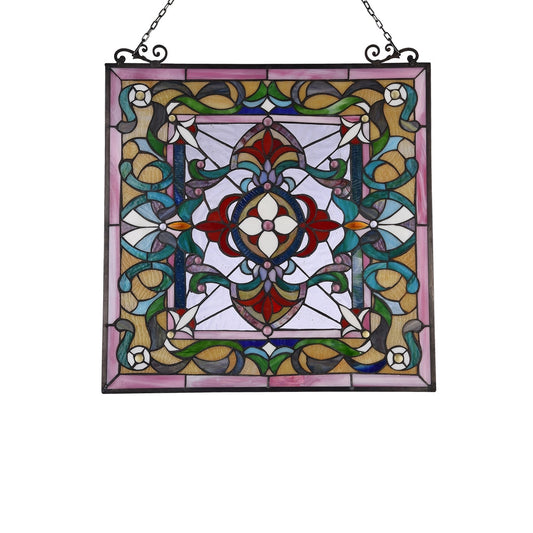 24.6" x 23.6" Victorian Floral Medallion Stained Glass Window Panel
