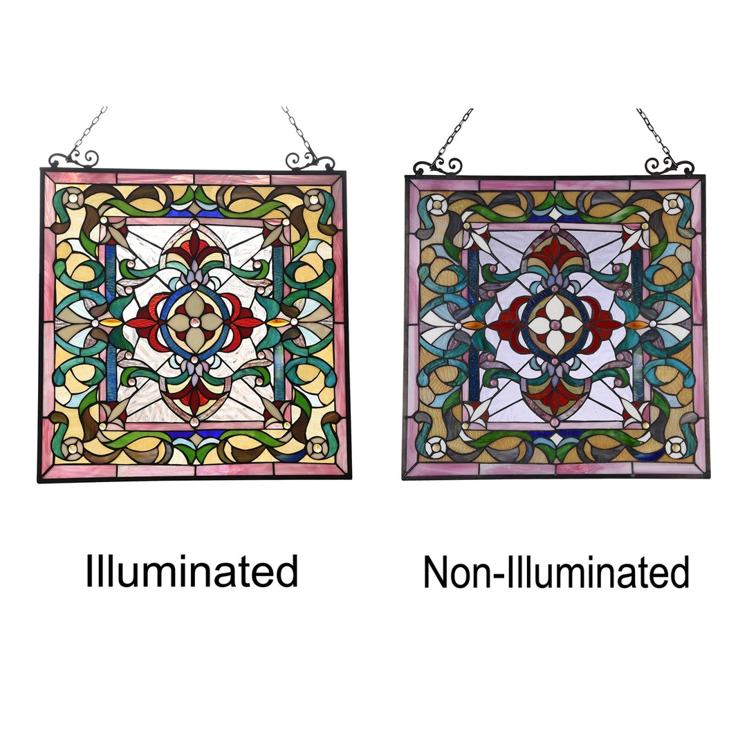 24.6" x 23.6" Victorian Floral Medallion Stained Glass Window Panel