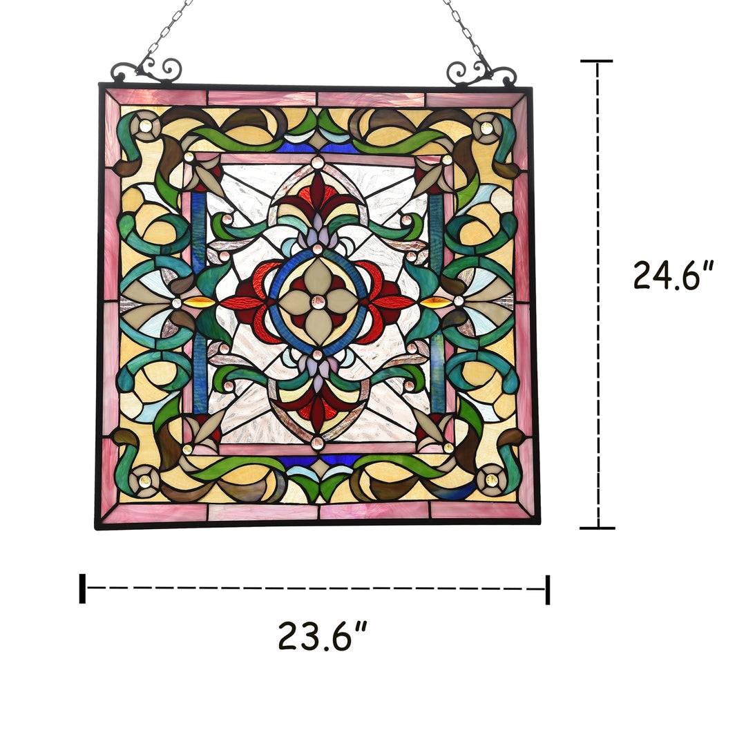 24.6" x 23.6" Victorian Floral Medallion Stained Glass Window Panel
