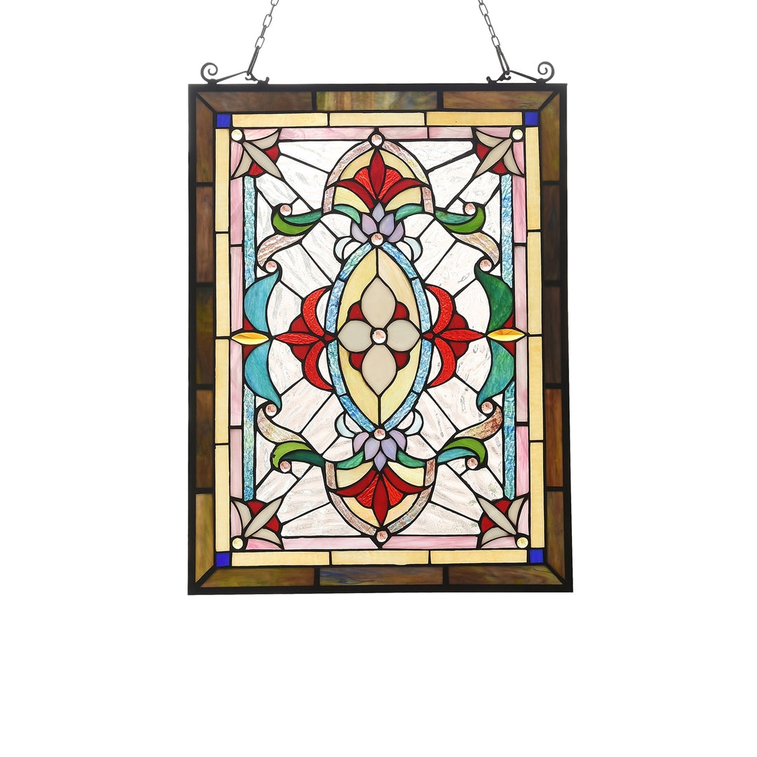 24.5" x 17.6" Victorian Floral Medallion Stained Glass Window Panel