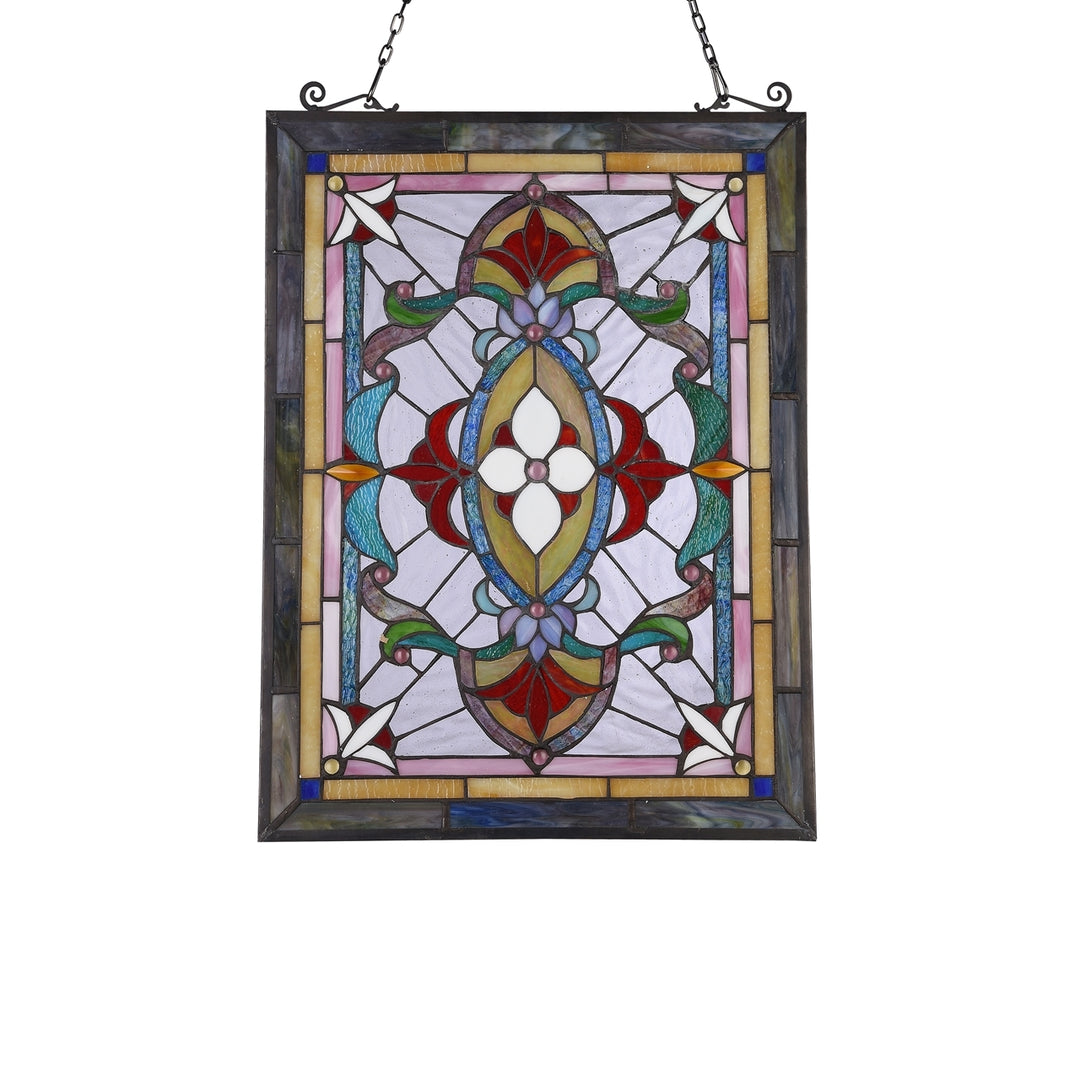 24.5" x 17.6" Victorian Floral Medallion Stained Glass Window Panel