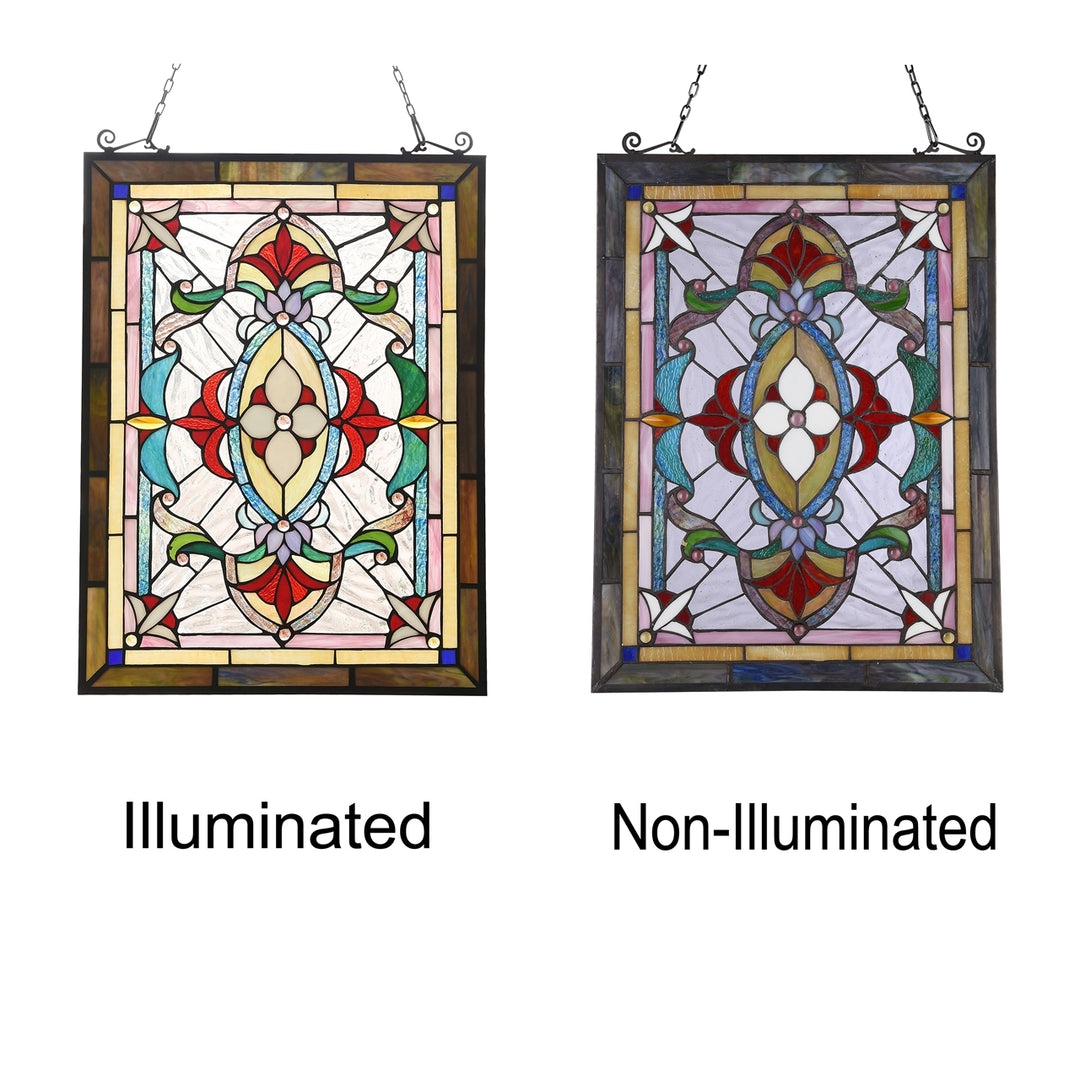 24.5" x 17.6" Victorian Floral Medallion Stained Glass Window Panel