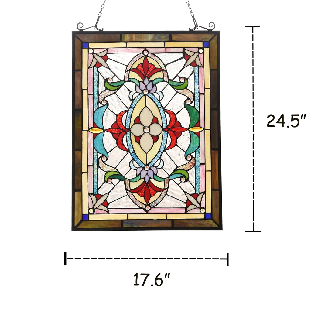 24.5" x 17.6" Victorian Floral Medallion Stained Glass Window Panel