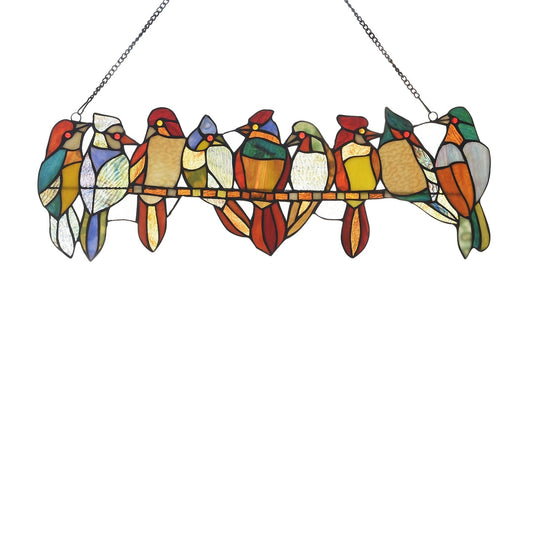 8.9" x 25.9" Colorful Birds Stained Glass Window Suncatcher