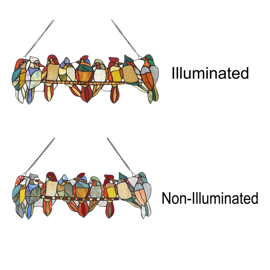 8.9" x 25.9" Colorful Birds Stained Glass Window Suncatcher