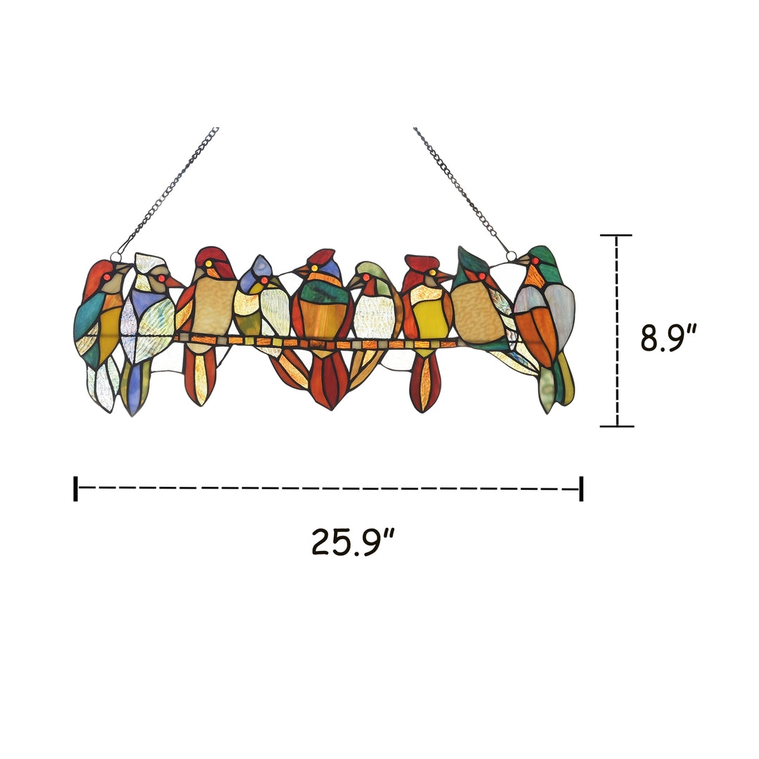8.9" x 25.9" Colorful Birds Stained Glass Window Suncatcher