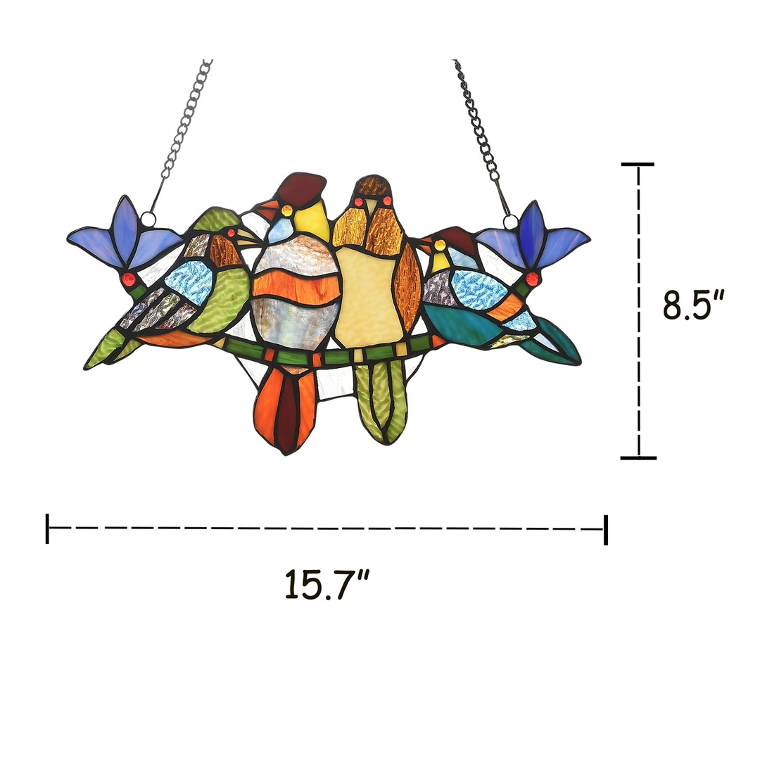 8.5" x 15.7" Four Birds & Flowers Stained Glass Window Suncatcher