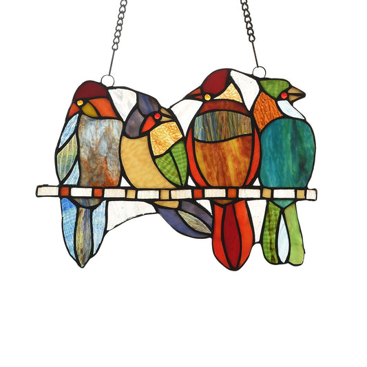 8.9" x 12.2" Four Birds Stained Glass Window Suncatcher