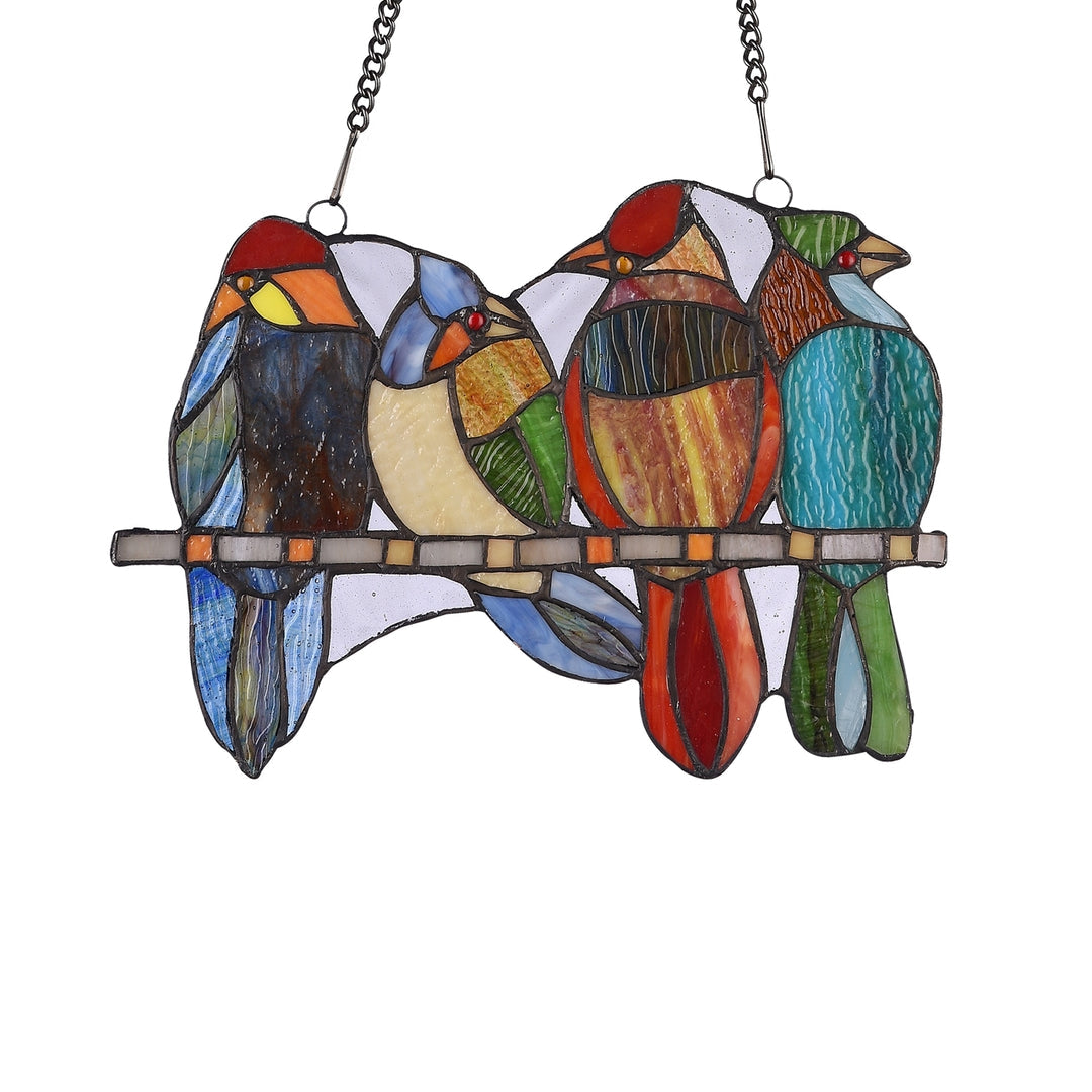 8.9" x 12.2" Four Birds Stained Glass Window Suncatcher