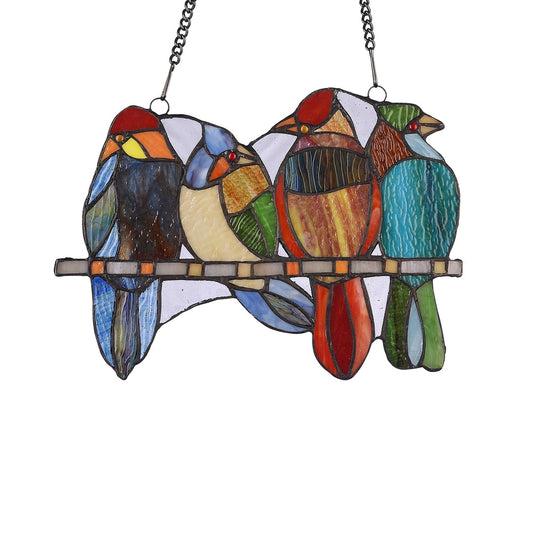 8.9" x 12.2" Four Birds Stained Glass Window Suncatcher