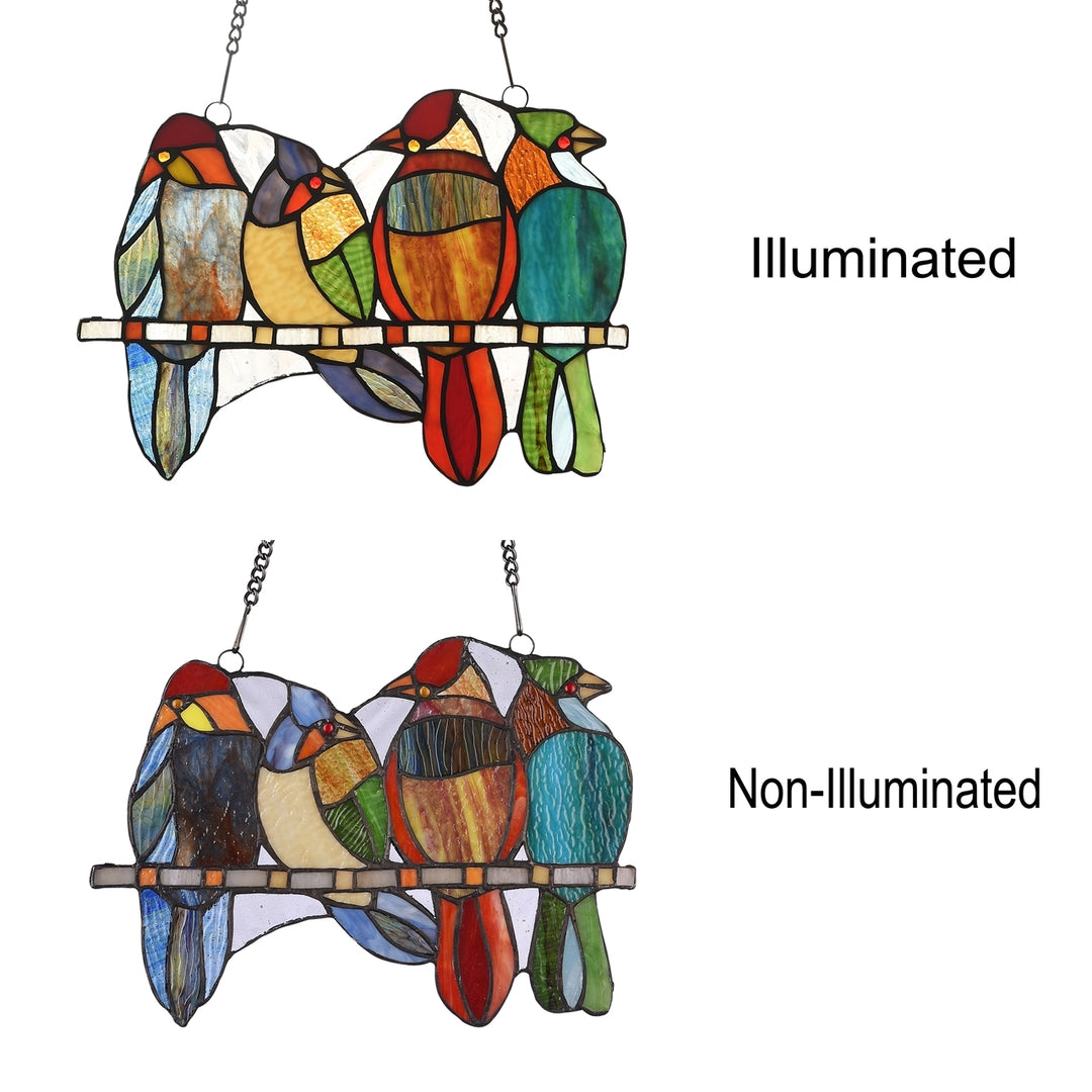8.9" x 12.2" Four Birds Stained Glass Window Suncatcher