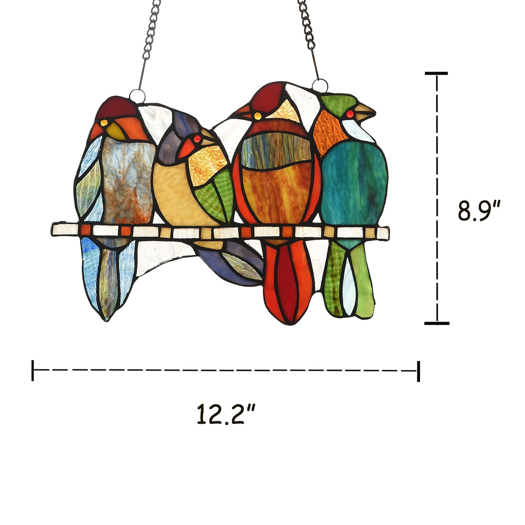 8.9" x 12.2" Four Birds Stained Glass Window Suncatcher