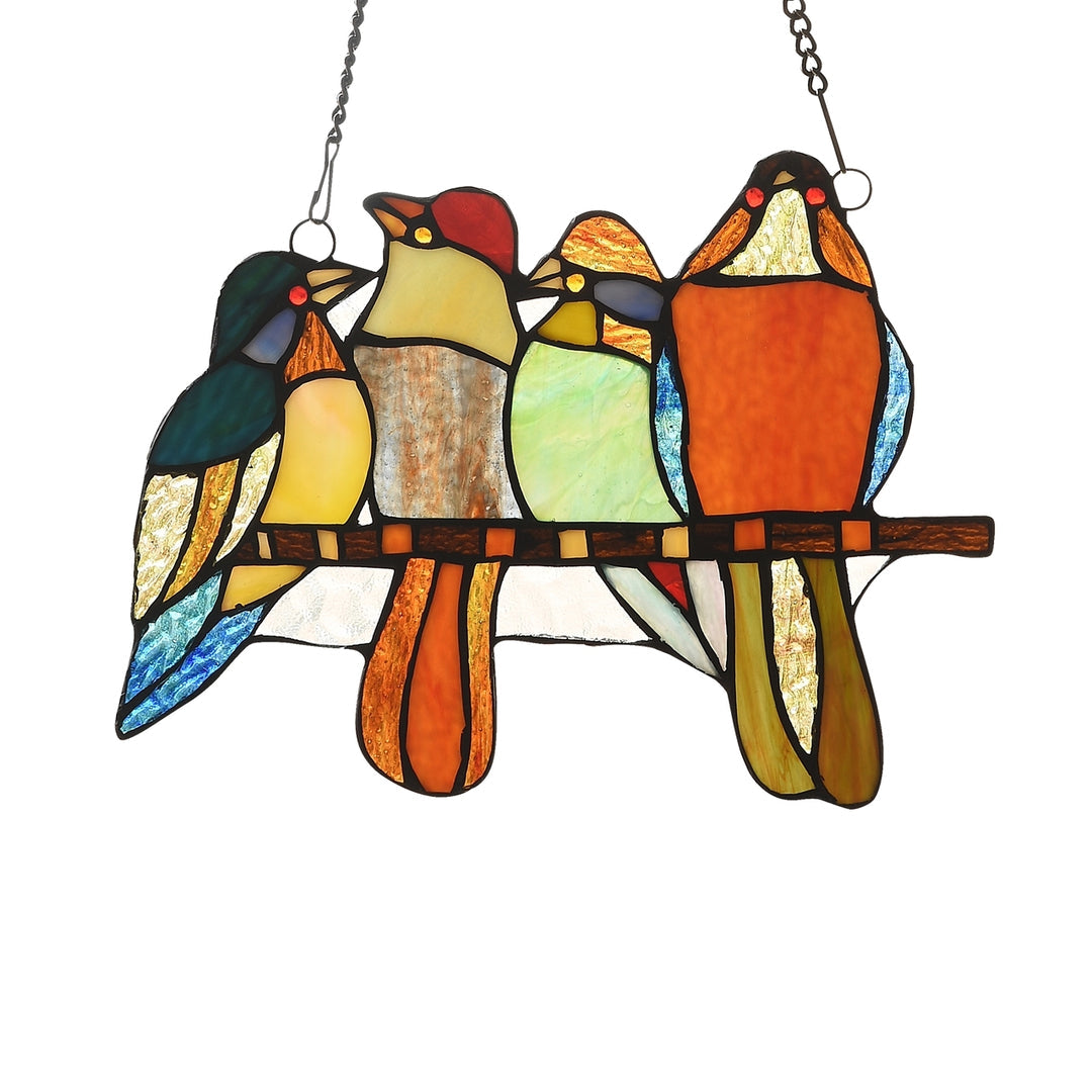 8.9" x 12" Four Birds Stained Glass Window Suncatcher