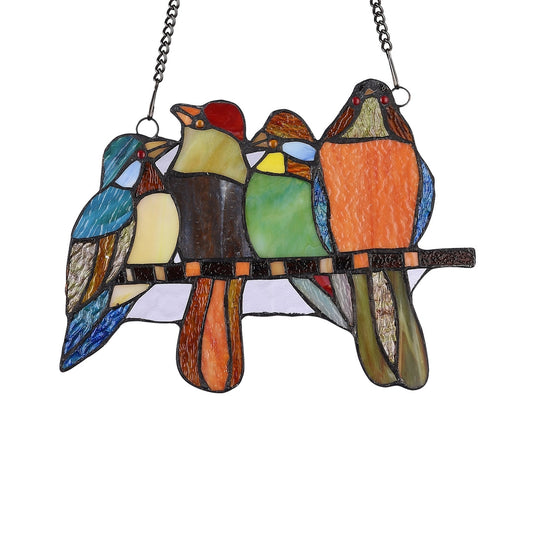 8.9" x 12" Four Birds Stained Glass Window Suncatcher