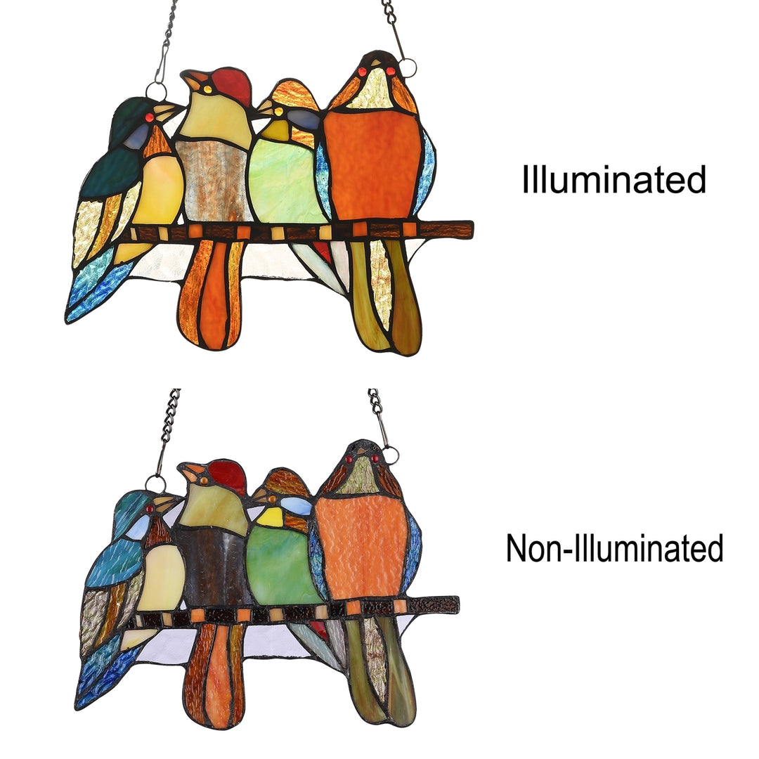 8.9" x 12" Four Birds Stained Glass Window Suncatcher