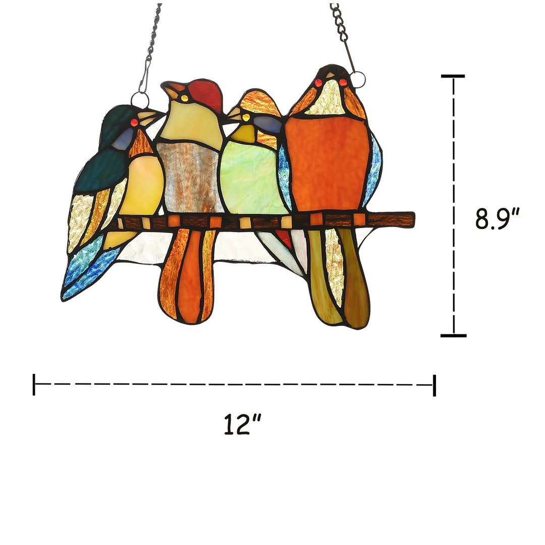 8.9" x 12" Four Birds Stained Glass Window Suncatcher