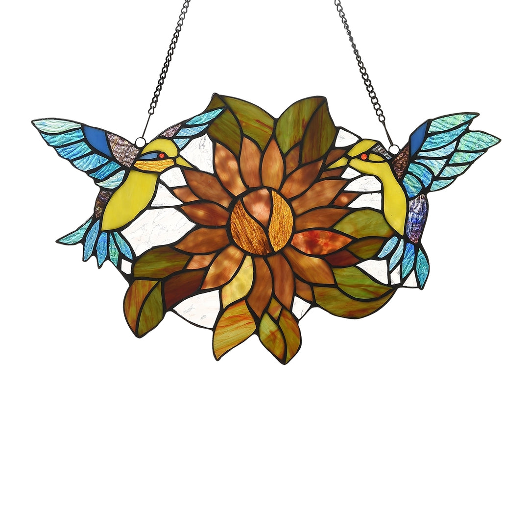 11.8" x 20.7" Hummingbirds & Sunflower Stained Glass Window Suncatcher