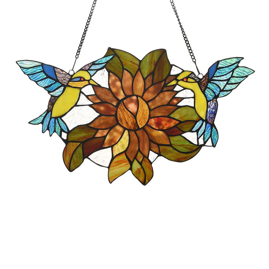 11.8" x 20.7" Hummingbirds & Sunflower Stained Glass Window Suncatcher