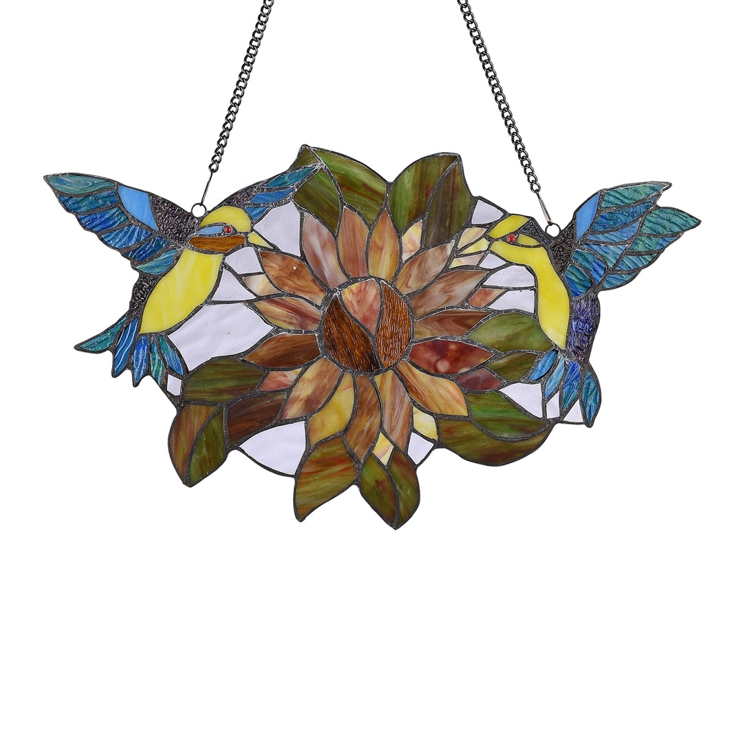 11.8" x 20.7" Hummingbirds & Sunflower Stained Glass Window Suncatcher