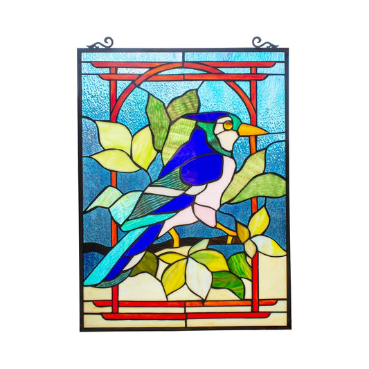 25" x 18.11" Blue Jay Stained Glass Window Panel