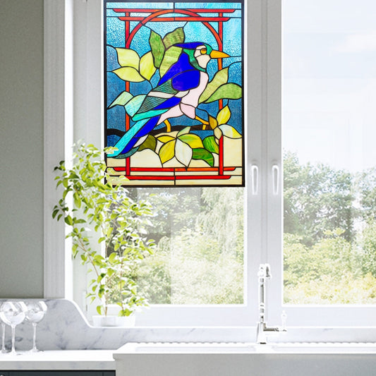25" x 18.11" Blue Jay Stained Glass Window Panel