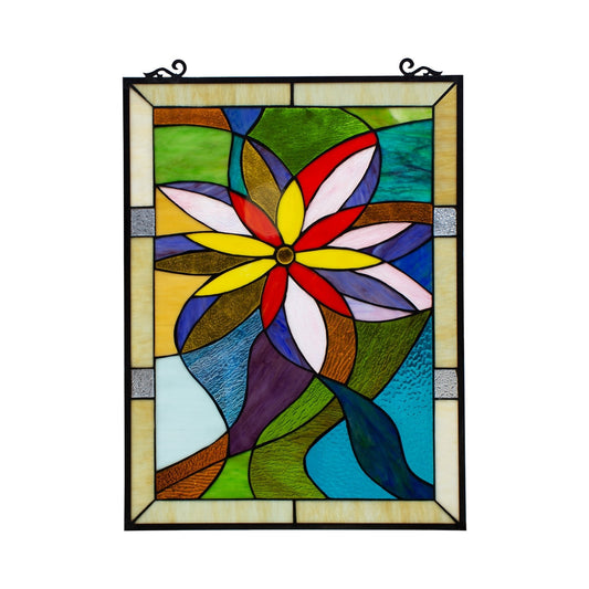 25" x 18.11" Floral Stained Glass Window Panel