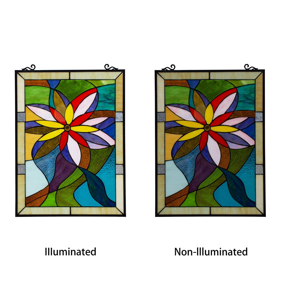 25" x 18.11" Floral Stained Glass Window Panel