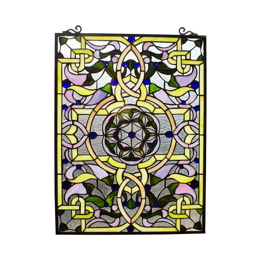 25" x 18.11" Victorian Floral Stained Glass Window Panel