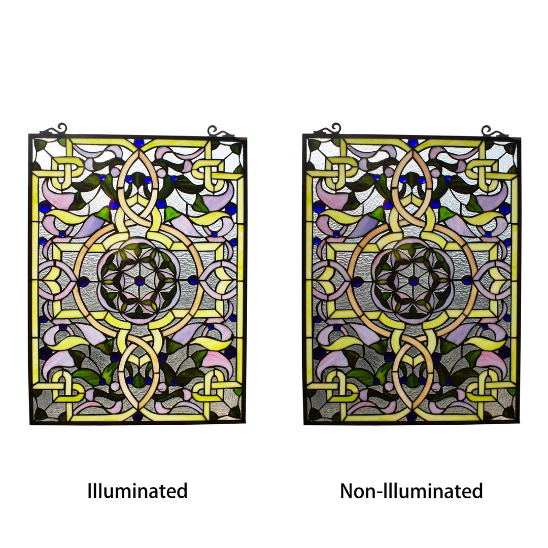 25" x 18.11" Victorian Floral Stained Glass Window Panel