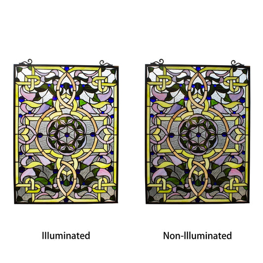 25" x 18.11" Victorian Floral Stained Glass Window Panel