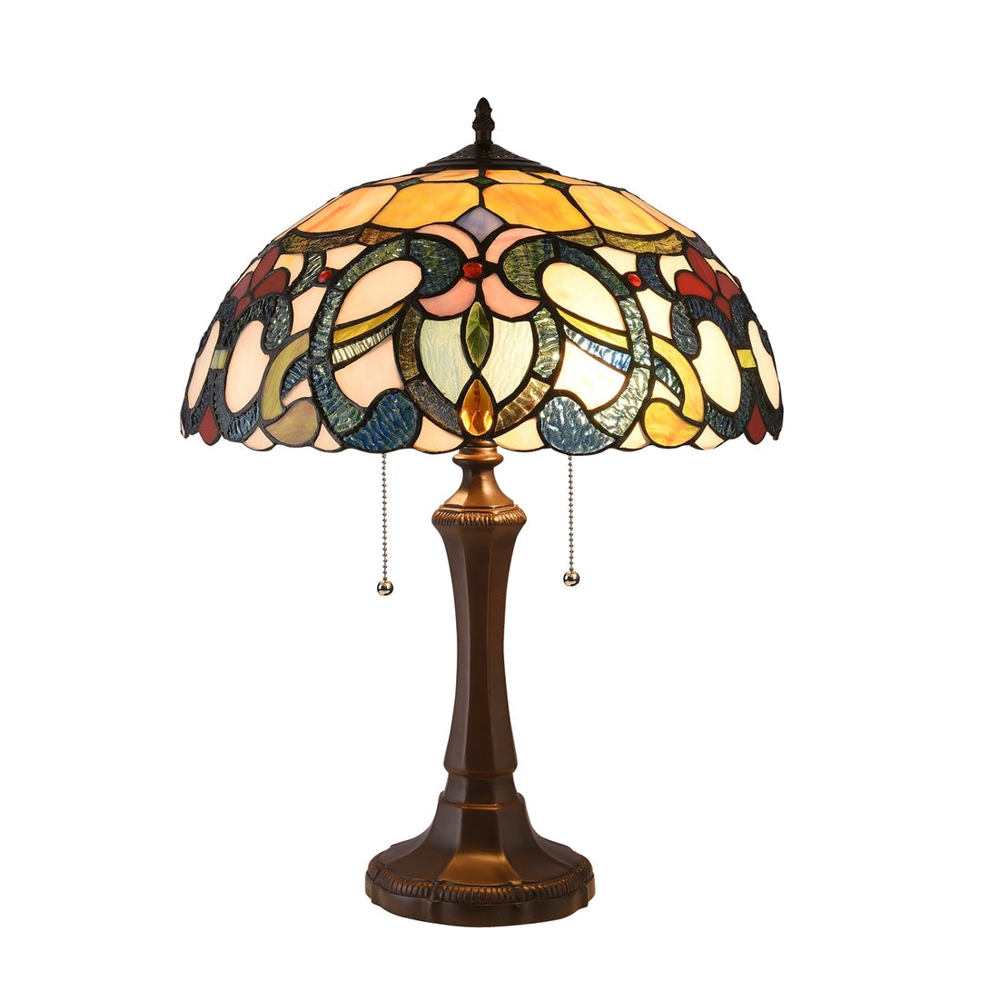22.2" x 16.3" Victorian Stained Glass Table Lamp – Multicolor Floral
