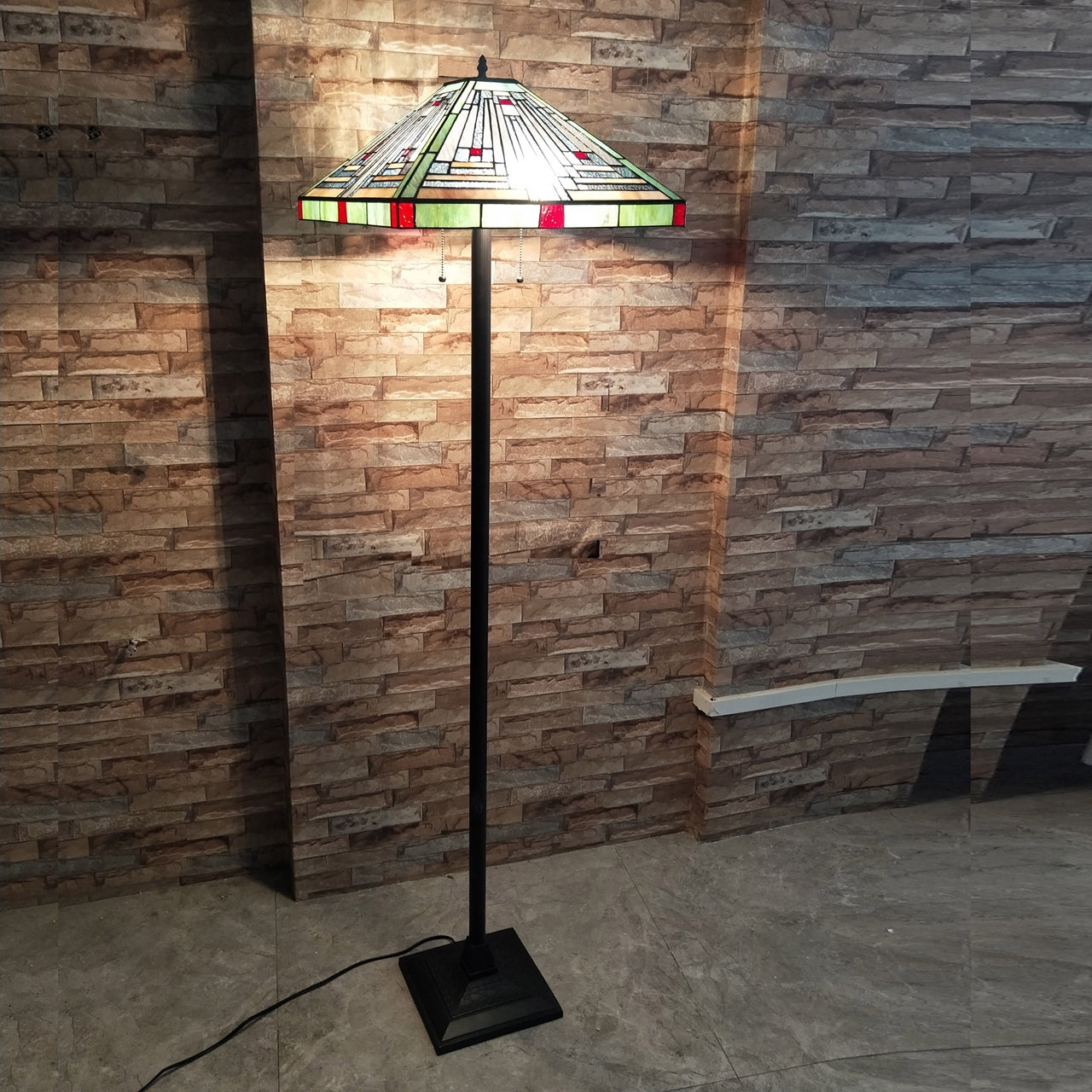 65.6" Antique Vintage Style Stained Glass Mission Floor Lamp