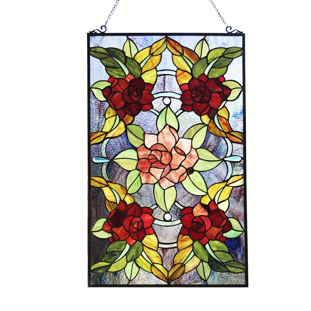 Victorian Rose Stained Glass Window Panel – 20 x 32 in.