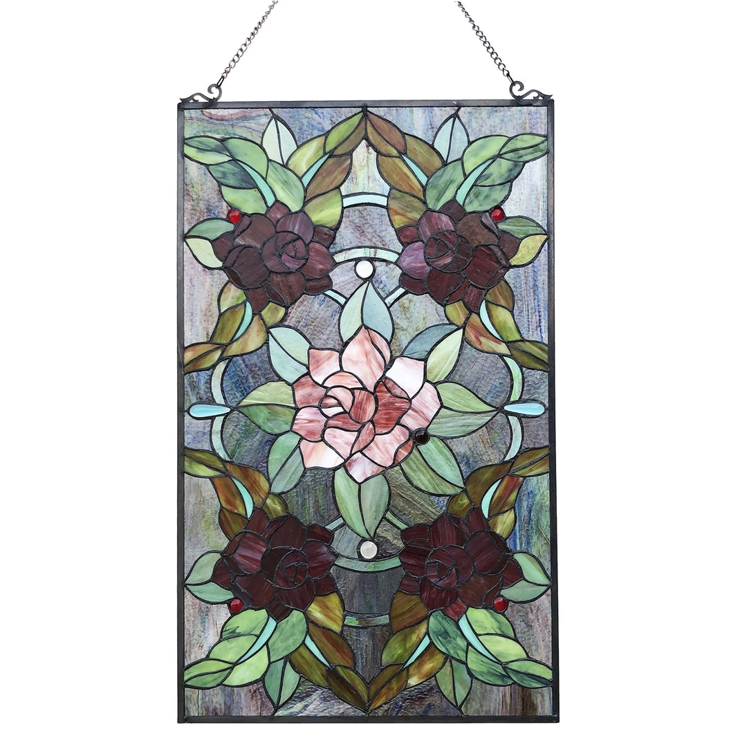 Victorian Rose Stained Glass Window Panel – 20 x 32 in.
